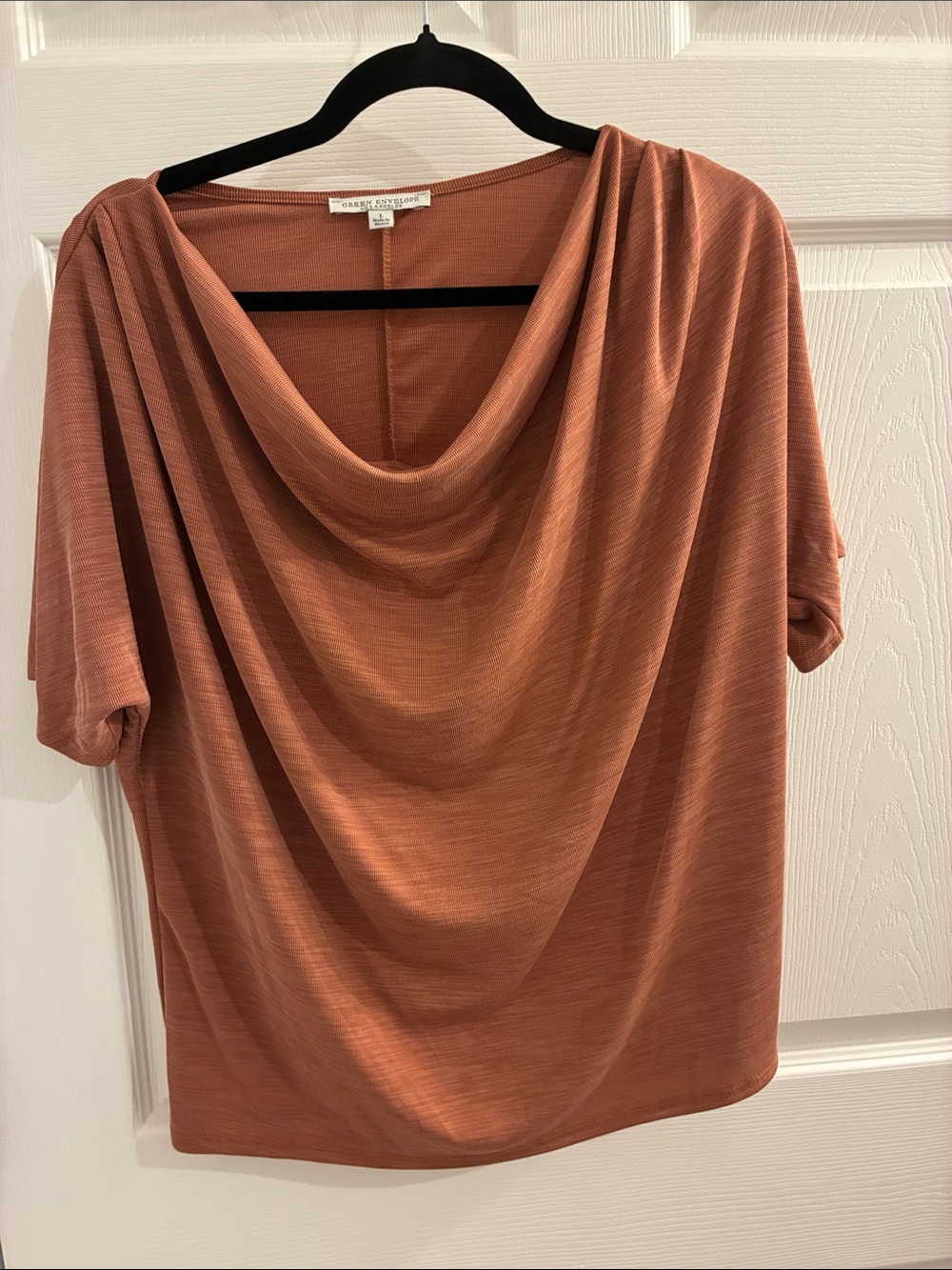 Karen Kane Rust Orange Cowl-Neck Short Sleeve Tee